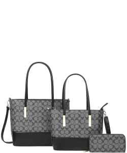 3in1 Fashion Tote Handbag Wallet Set 008-8557S BLACK